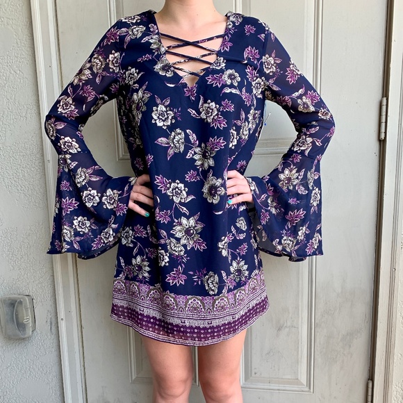 Speechless Navy Blue flowered dress size small - Picture 1 of 4